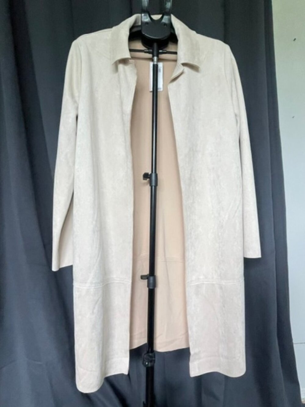 PHILOSOPHY REPUBLIC Faux Leather Duster Coat BNWT. Neutral "Powder Sand" Size L